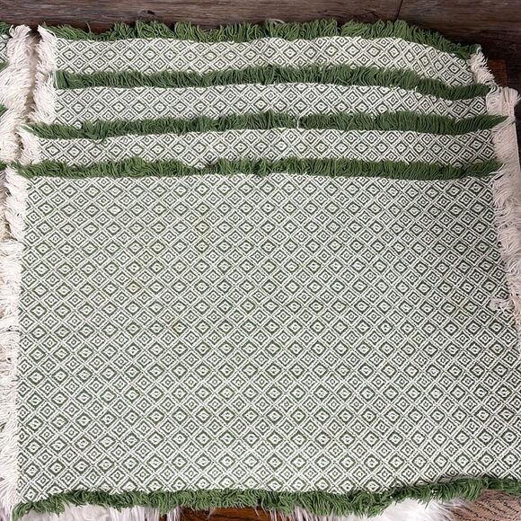 Set of 9 Placemats Coffee Table ,Vintage, Green and White, 17 1/2” W X 12 1/2” L - Picture 3 of 6